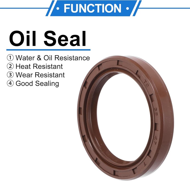 VekAuto Universal Oil Seal TC Double Lip W Steel Spring Seal Ring Rotary Shaft Seal 35x47x7mm High Pressure FKM Rubber Brown 2 Pcs - Image 3